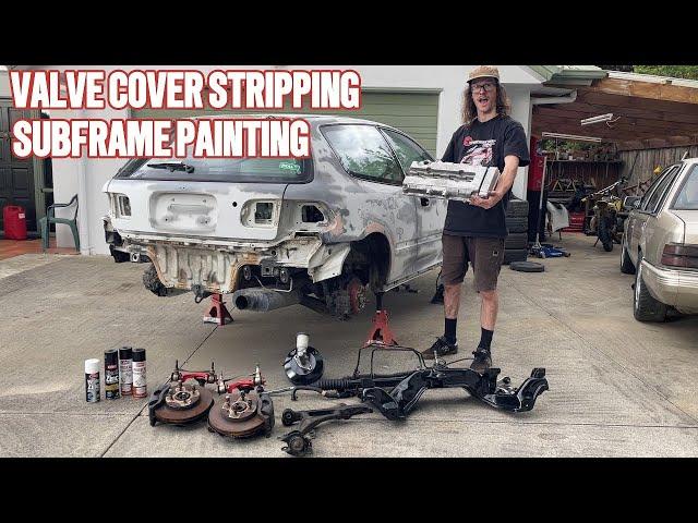 400hp Turbo EG Civic Rebuild Pt 6 (Painting Subframe And Stripping Valve cover)