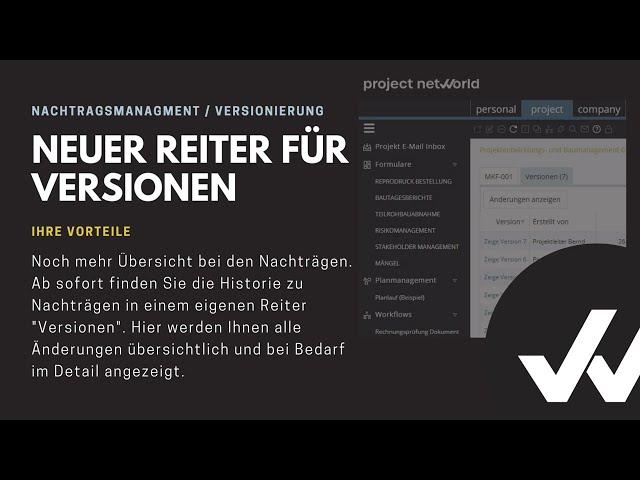 Nachtragsmanagement Neuer Reiter für Versionen