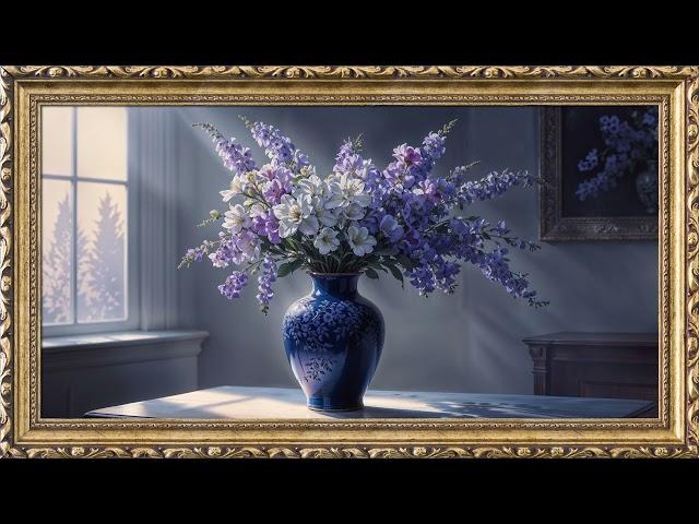 Purple Flowers Painting | TV Art Screensaver | 8 Hours Framed Painting | TV Wallpaper | 4K