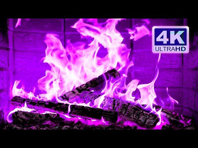  PURPLE FIRE 4K. Magic Fireplace with Crackling Fire Sounds