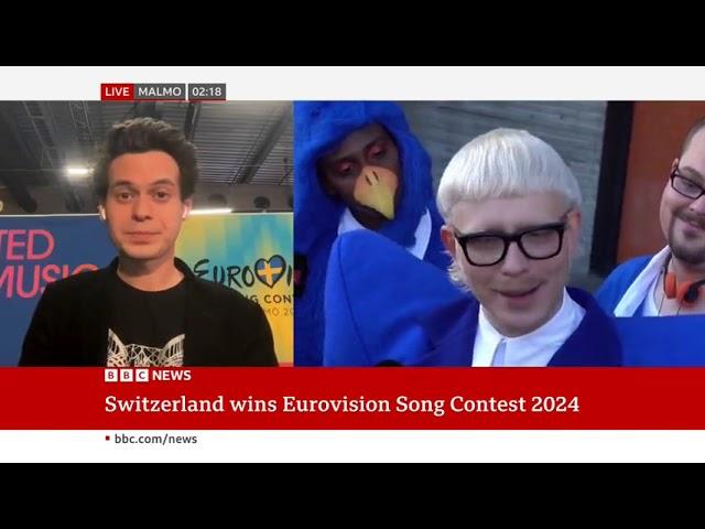  Switzerland wins Eurovision 2024 | Reaction and Interview (BBC News Channel)