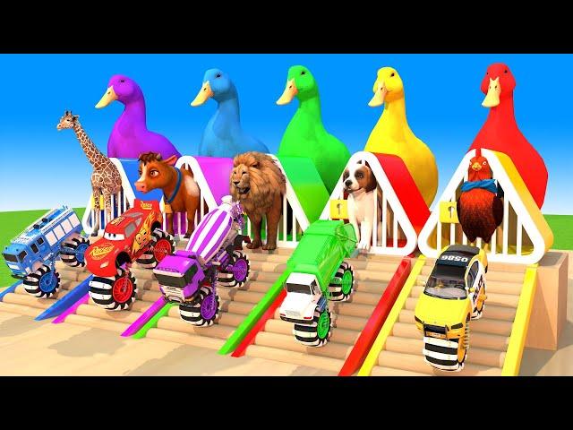 Long Slide Game With Duck, Cow, Chicken, Dog, Giraffe, Lion - 3d Animal Game