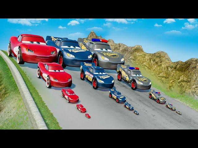 Big & Small Lightning Mcqueen Radiator vs Mcqueen Fabulous vs mcqueen Police vs RACE OF DEATH