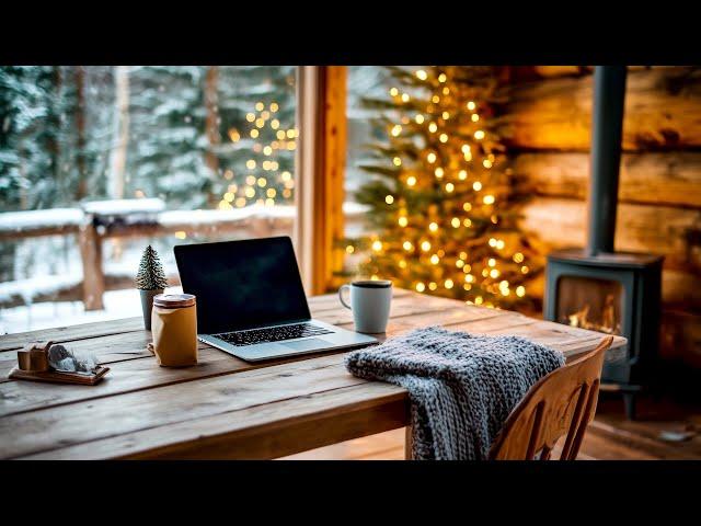 Fire crackling and Realxing SNowfall from a Cozy Cabin Ambience