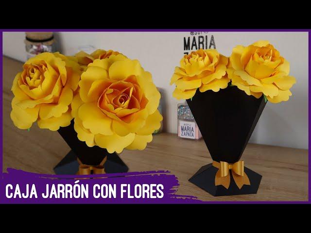 Caja jarrón con flores de cartulina - Rosas de cartulina  Soy Maria Zapata