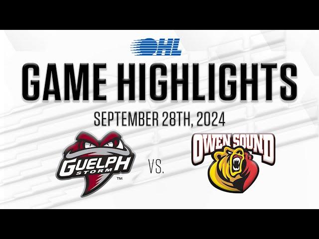 OHL Highlights: Guelph Storm @ Owen Sound Attack Sept. 28th, 2024