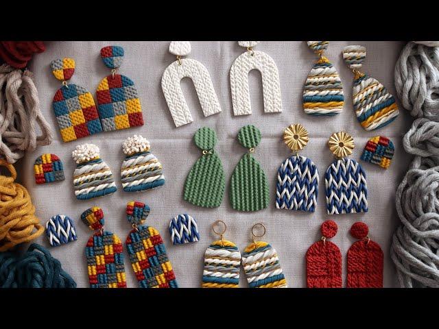 POLYMER CLAY EARRINGS EASY KNIT TEXTURES TUTORIAL | DIY CHRISTMAS HOLIDAY EARRINGS FOR BEGINNERS