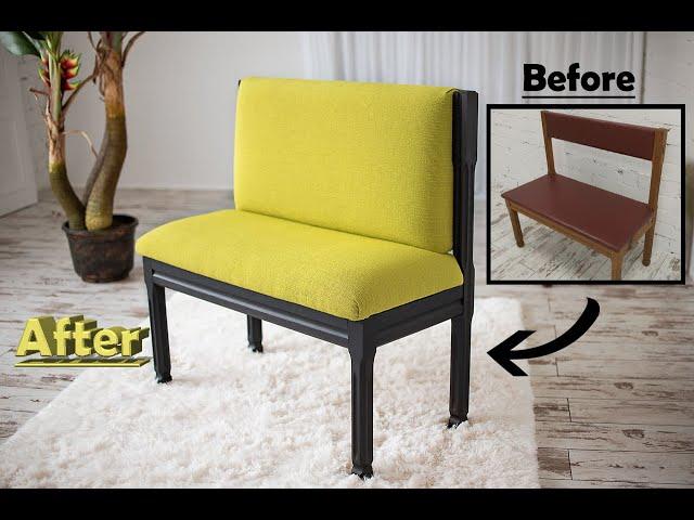 How to Reupholster a Bench. Upholstery Tips. Pilnai restauruotas žalias suoliukas ( minkštasuolis )