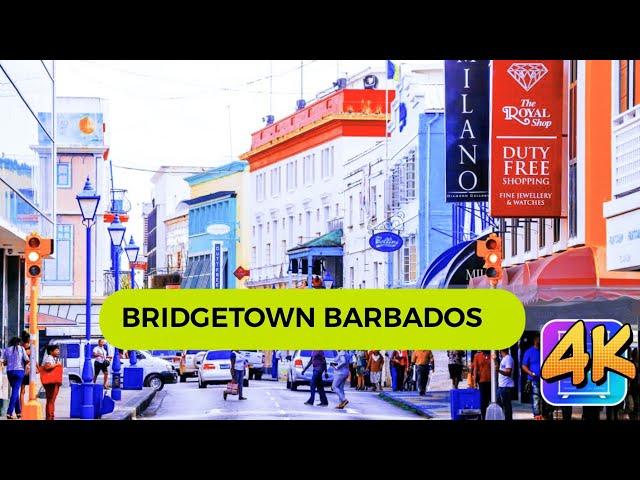 Morning Streets walk of Bridgetown Barbados - 4k City walking Tour with city sound for relaxing.