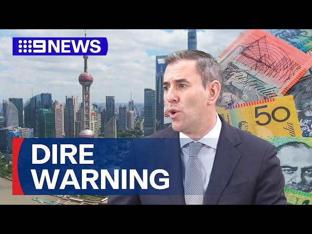 Treasurer warns China's slowing economy could wreak havoc on Australia | 9 News Australia