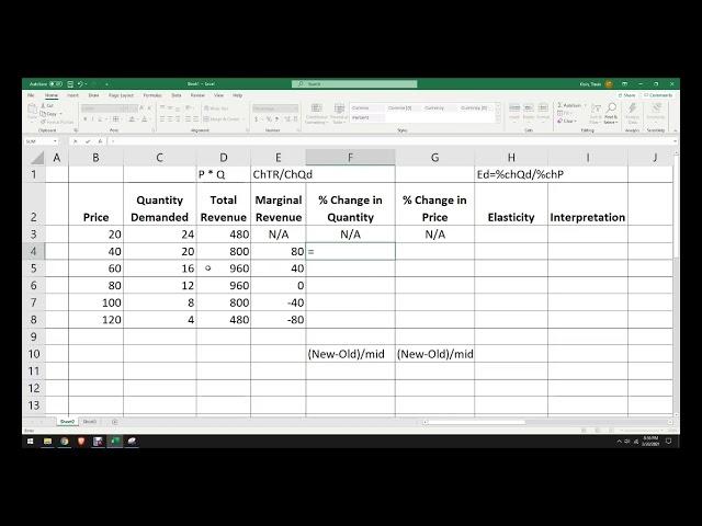 How to Calculate Elasticity of Demand with Excel using a table example