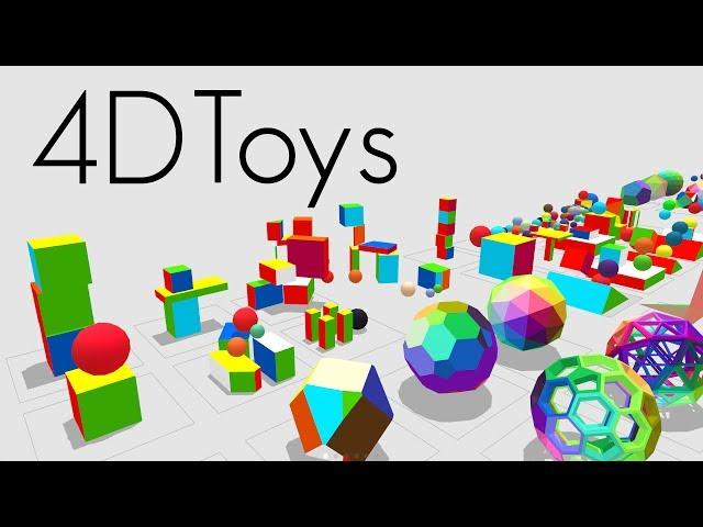 4D Toys: a box of four-dimensional toys, and how objects bounce and roll in 4D