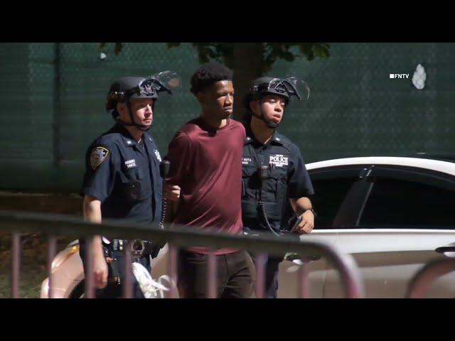 Arrests and Massive Riot Cop Presence at Migrant Shelter following a stabbing on Randalls Island NYC