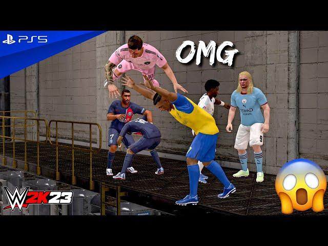 WWE 2K23 - Cristiano vs Messi vs Neymar vs Mbappe vs Haaland vs Vinicius - Backstage Brawl | 4K