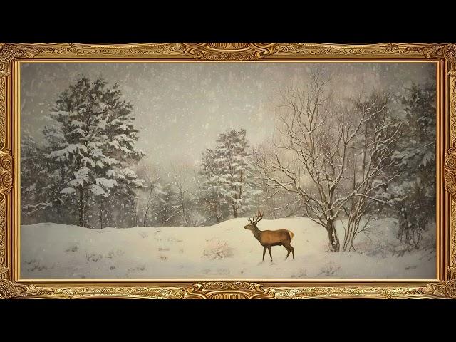 Forest Deer Frame TV Art Snowy Vintage Painting Framed 4K HD Wallpaper Winter Landscape Slideshow