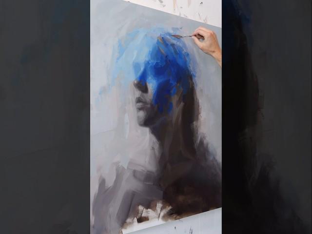 Building intense color with Blue oil paint.