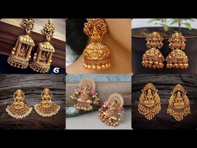 Antique South Indian jewellery| temple earrings design|Gold matte finish south Indian jewellery|