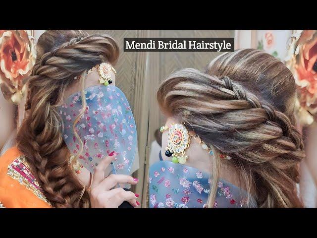 Beautiful Side French Braided High Puff Hairstyle | Hairstyle for Mehndi bridal