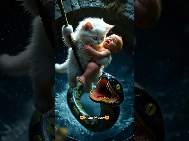 The Kitten Who Saved a Baby from a Snake!   #shorts #animation #story #kittenmeow