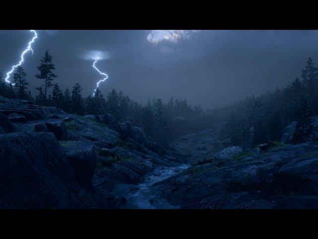 8 Hours of Atmosphere of Heavy Rain and Thunderstorms on a Wilderness river - RDR2 ASMR