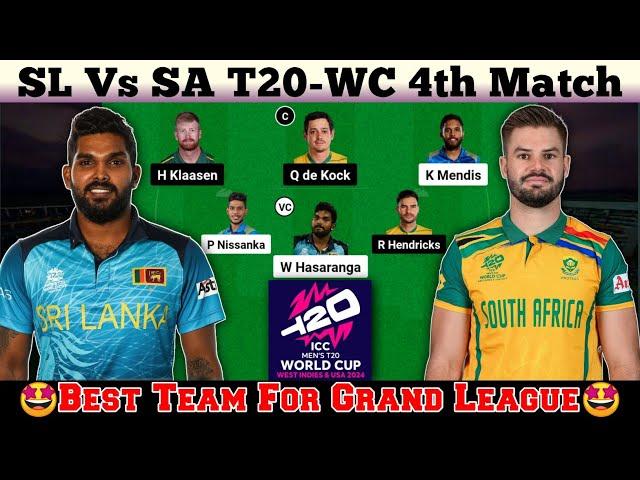 SL vs SA Dream11 Prediction, SA vs SL Dream11 Team, Srilanka vs South Africa T20wc 4th Match Today
