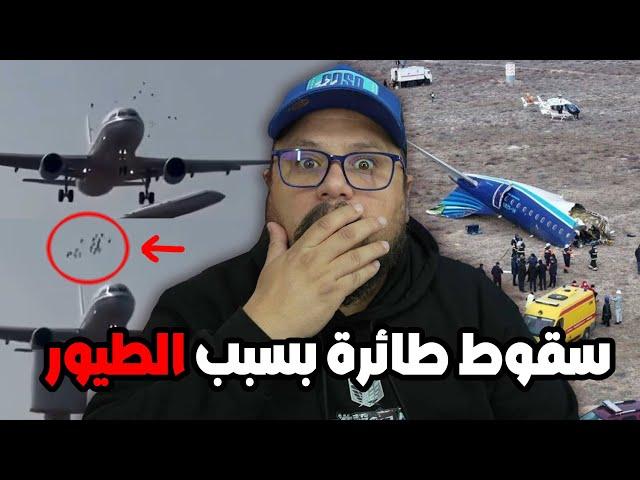 لحظة الاصطدام الطائرة بسرب من الطيور !!