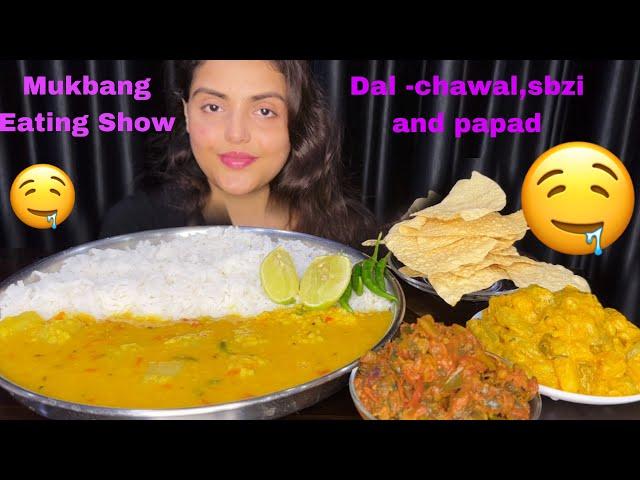 Eating Rice, Dal, Lal Saag, Jhinge Aloo Posto with Papad | Mukbang Eating Show | Veg Thali