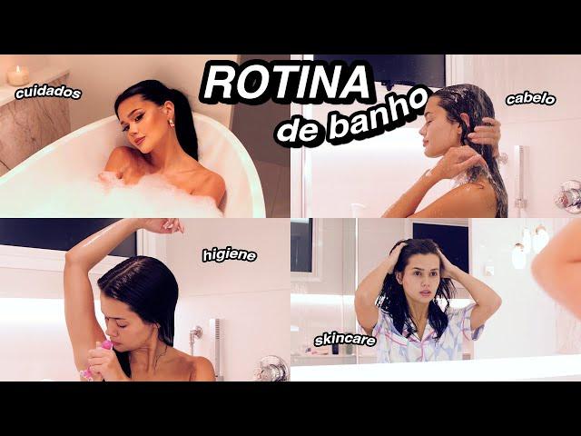 MINHA ROTINA DE BANHO! Higiene, skincare, lavar cabelo e +