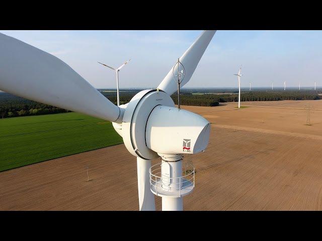 Enercon E-40 wind turbine from the air, Dji Phantom 4 drone