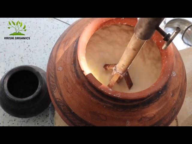 Bilona Process - Churning of Curd to Obtain Whole Milk Cream for  Ghee Making.