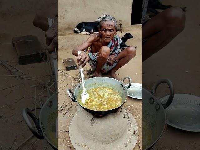 rural old  poor widow grandma cooking CHICKEN CURRY & eating with hot rice ||raditional life Village