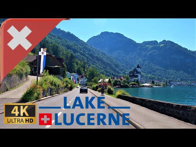 DRIVING on the shores of LAKE LUCERNE, Forest Cantons, SWITZERLAND I 4K 60fps