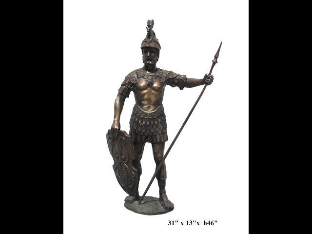 Rustic Brown Metal Standing Soldier with Shield and Spear cs428