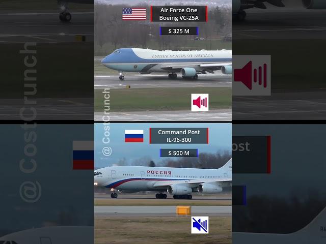 LOUD Takeoff. Air Force One Boeing VC25 A of the USA vs IL-96-300 Command Post of Russia.