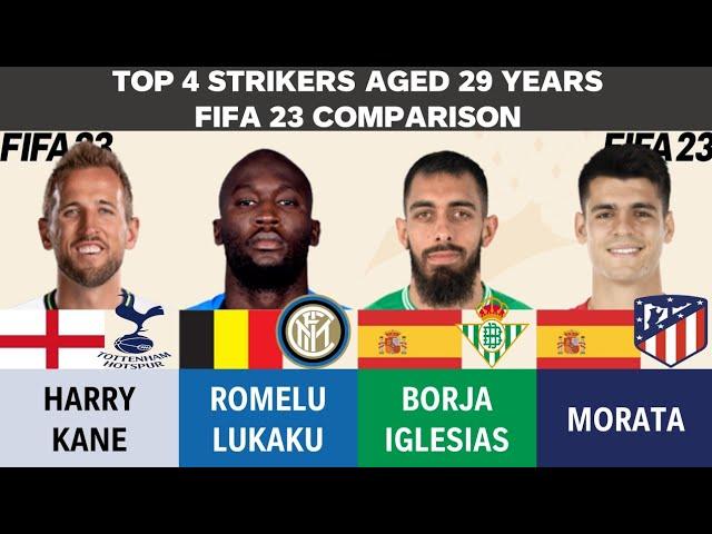 Top 4 Strikers aged 29 - Harry Kane vs Romelu Lukaku vs Borja Iglesias vs Morata (FIFA23 Comparison)