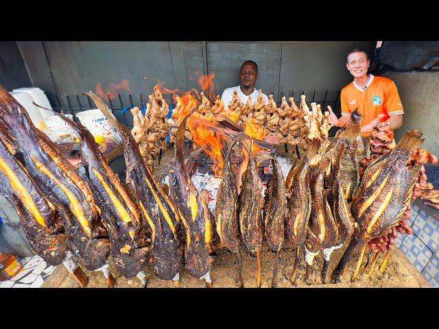 Street Food in Côte d’Ivoire!!  Insane VERTICAL BBQ in Abidjan (West Africa)!!