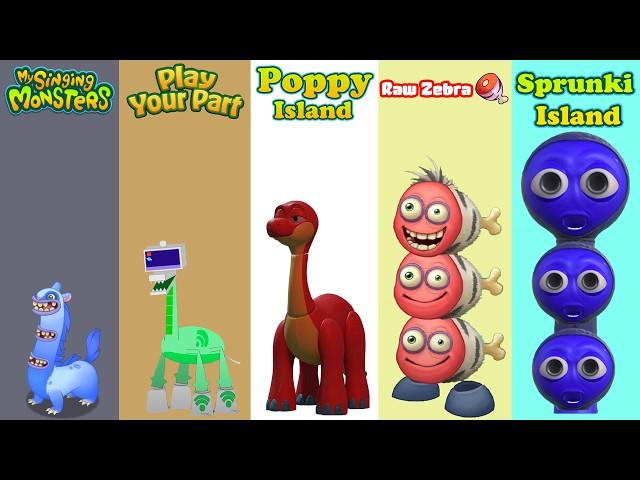 My Singing Monsters, Play Your Part, Poppy Island, Raw Zebra, Sprunki Island | Redesign Comparisons