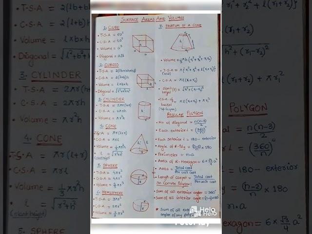 most important mensuration formulas