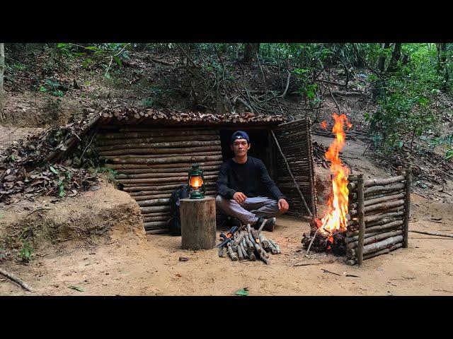 48 HOURS Bushcraft Camp | Building Survival Earth Shelter in the Forest