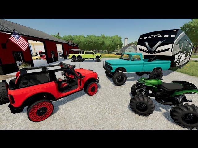 Campers race up dangerous mountain with mud trucks | Farming Simulator 22