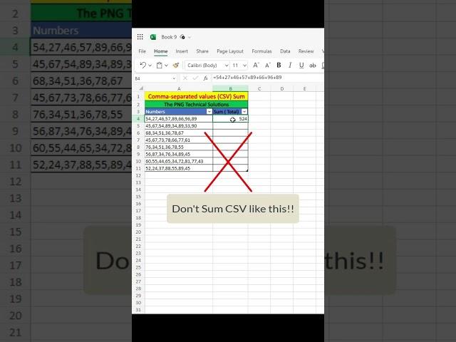 Excel Trick: Comma-separated values (CSV) Sum in Excel!!