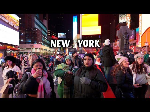 Saturday 4K Walking Tour, Crowded Streets, Times Square December 2024