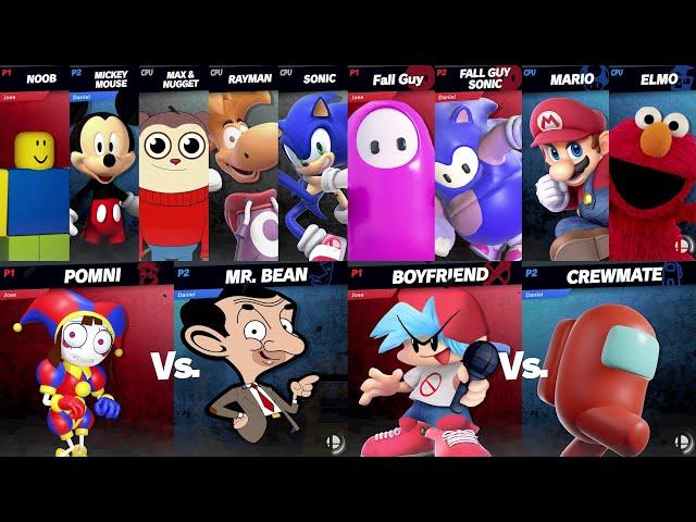 Sonic vs Rayman vs Noob | Mario vs Fall Guy | Boyfriend vs Among Us in Super Smash Bros Ultimate