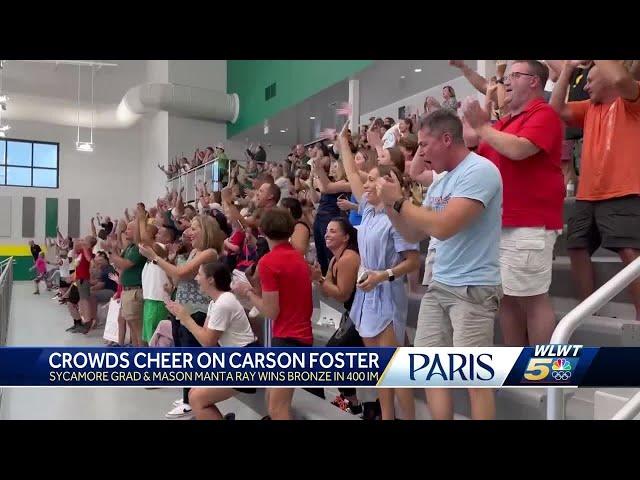 Cincinnati Olympic swimmer Carson Foster celebrated during hometown watch party