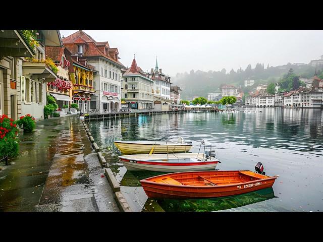 Walking in the Rain in Lucerne  Switzerland 4K