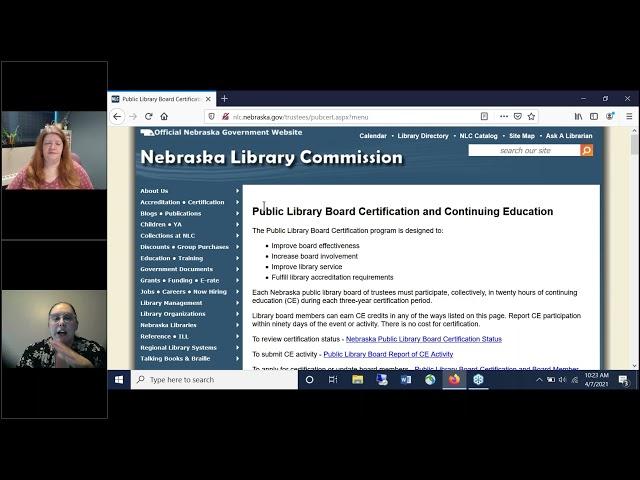 NCompass Live: Public Librarian & Library Board Certification: Improving Library Service to Nebraska