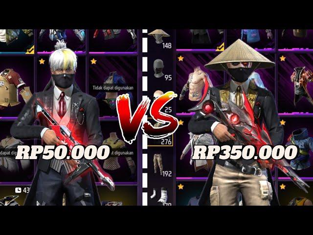 REVIEW AKUN FF HARGA RP50.000 VS RP350.000!!! ADA EMOT MAHAL