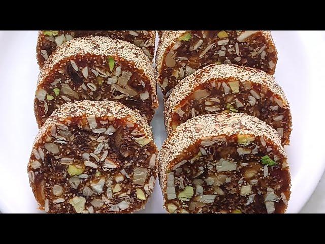 No Sugar No Jaggery Dates & Dryfruit Roll | Khajur Roll Recipe | Sugar free Dates & Dry Fruits Roll