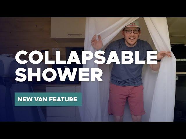 NEW VAN FEATURE: COLLAPSABLE SHOWER SYSTEM | Dave & Matt Vans #vantour #collapsableshower