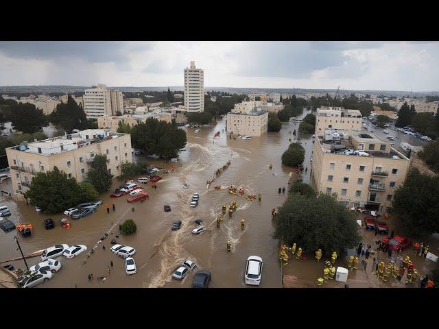 Israel is sinking today! Many cars and people are trapped, flooding in ashdod